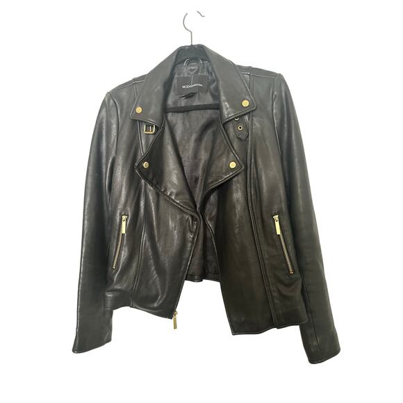 VTG Moda International Black Leather Motor Jacket Y2K Biker Size Small - Picture 5 of 11